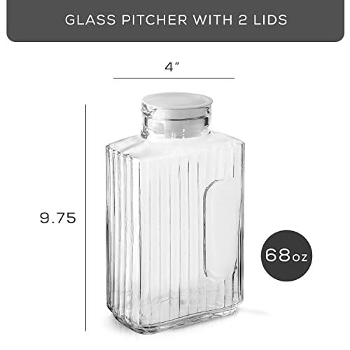 JoyJolt 68oz Glass Pitcher with Lid (2 Lids), Rectangle Beverage Serveware and Storage Container for Cold Drinks and Liquids, Water Containers, 2 Quart Pitcher with Lid for Kool Aid and Lemonade - Image 2