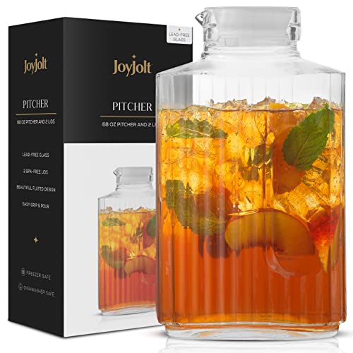 JoyJolt 68oz Glass Pitcher with Lid (2 Lids), Rectangle Beverage Serveware and Storage Container for Cold Drinks and Liquids, Water Containers, 2 Quart Pitcher with Lid for Kool Aid and Lemonade - Image 4