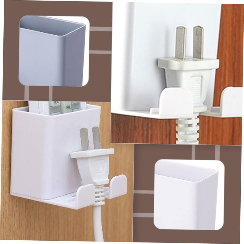 2pcs Adhesive Wall Plug Holders Multi-Purpose Mobile Charging Stands with Plug Hanging Hooks for Organized Space No Drill Safe Wall Mount for Phones and Remotes Grey White - Image 3