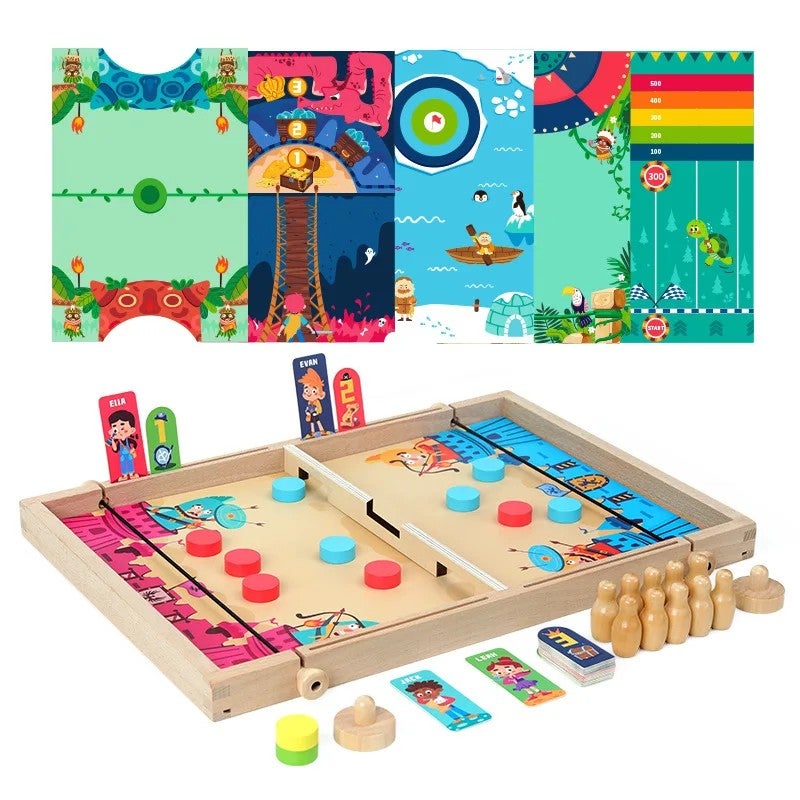 Bluejw Wooden Twelve-in-One Board Games Set - 2 Player Interactive Battle Chess Sling Puck Tabletop Game for Family Fun