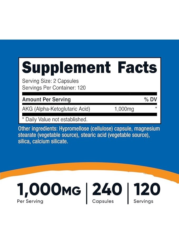 نوتريكوست، حمض ألفا كيتوغلوتاريك (AKG)، 240 كبسولة (500 ملغ لكل كبسولة) - Image 3