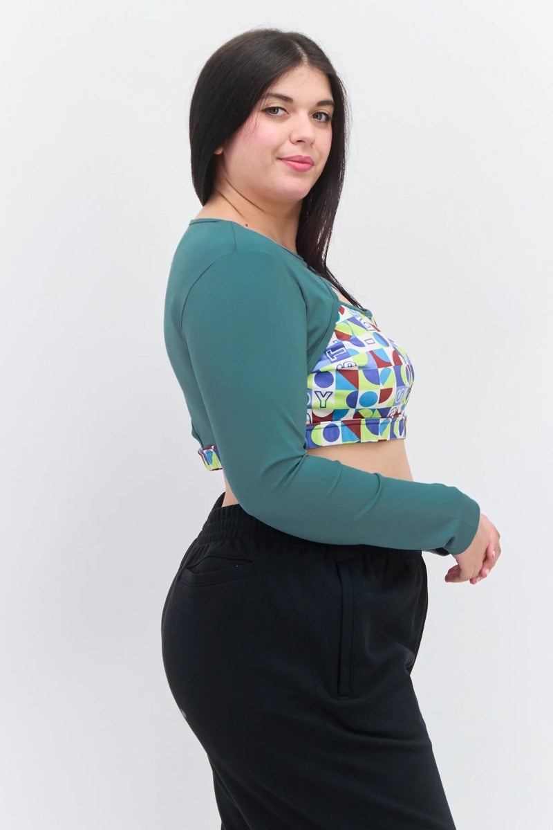 Daisy Street Women Plus Size Long Sleeves Training Top, Sage Green - Image 2