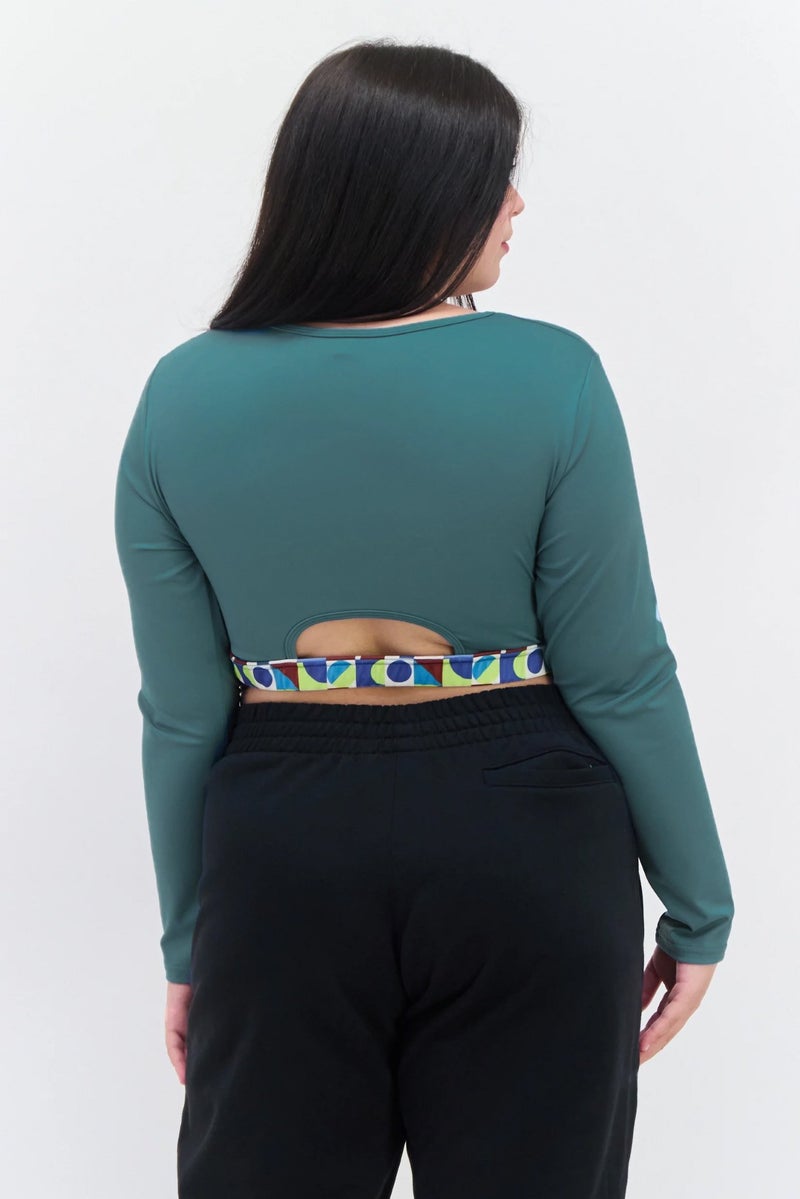 Daisy Street Women Plus Size Long Sleeves Training Top, Sage Green - Image 3