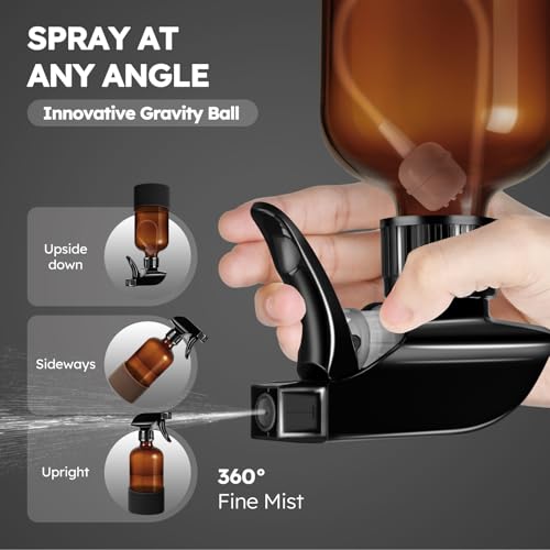 Tecohouse 2 Pack 360 Amber Glass Spray Bottles with Silicone Sleeve 16 oz Empty Refillable Containers with Adjustable Spray Nozzles Dark Spray Bottles for Cleaning Solutions Plants Black Brown - Image 3