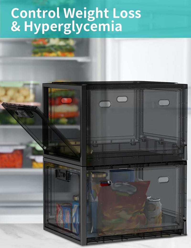 biliitim صندوق دواء كبير لقفل الأدوية، صندوق تخزين قابل للقفل للثلاجة/الوجبات الخفيفة، صناديق قفل الهاتف برمز تركيبي للتخزين في المنزل/السكنات/مكاتب التخزين (أسود) - Image 2