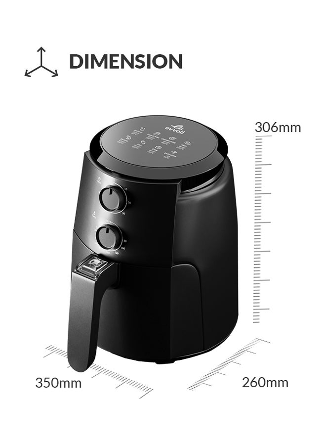 evvoli 4L Air Fryer, 3D Airflow System, Non-Stick Multi-Layer Basket, Less Oil Cooking, Adjustable Time & Temperature 4 L 1500 W EVKA-AF4001BS Black - Image 2