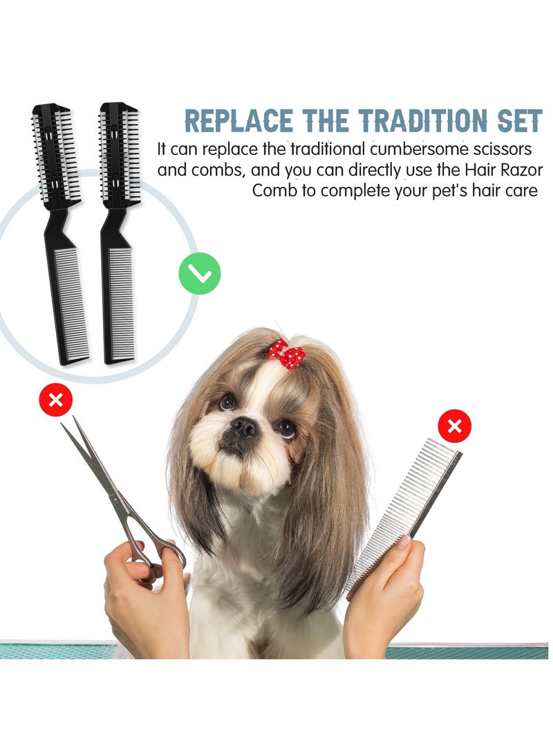 KASTWAVE Dogs Hair Grooming Trimmer Comb, 10 Pieces Razor Comb, with 20 Extra Blades Manual Dog Hair Trimmer Comb Double Edge Razor for Cats and Dogs With All Hair Types (Black) - Image 5