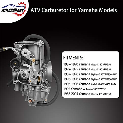 ATRACYPART Carburetor Carb with Intake Manifold for ATV Yamaha 1987-1990 & 1992-1995 Moto-4 350 YFM350 | 1987-2004 Warrior 350 YFM350 | 1987-1998 Big Bear 350 YFM350 | 1996-1998 Kodiak 400 YFM400 - Image 3