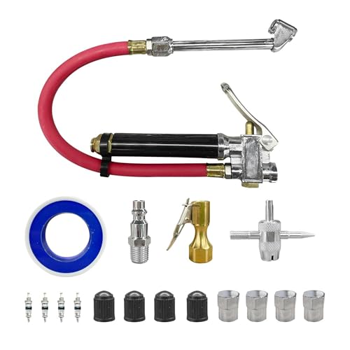 Alieemo 17PCS Heavy Duty Bayonet Car Tire Inflator Air Compressor with Chuck 0200PSI Auto Tire Pressure Gauge with 4 Way Tool Valve Core Auto Accessories Universal for Sedan Bicycles Motorcycle - Image 1