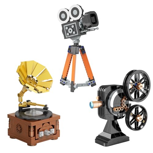 Brihappen 3 in 1 Vintage Model Building Set for Adults Teens 14 Retro Phonograph Projector Camera Collectible and Display Model Home Office Decor Creative Birthday Gifts 705 Pieces - Image 1