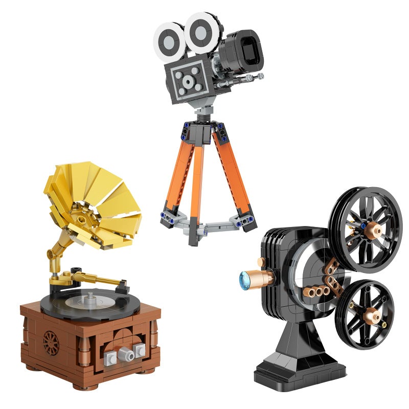 Brihappen 3 in 1 Vintage Model Building Set for Adults Teens 14 Retro Phonograph Projector Camera Collectible and Display Model Home Office Decor Creative Birthday Gifts 705 Pieces - Image 3