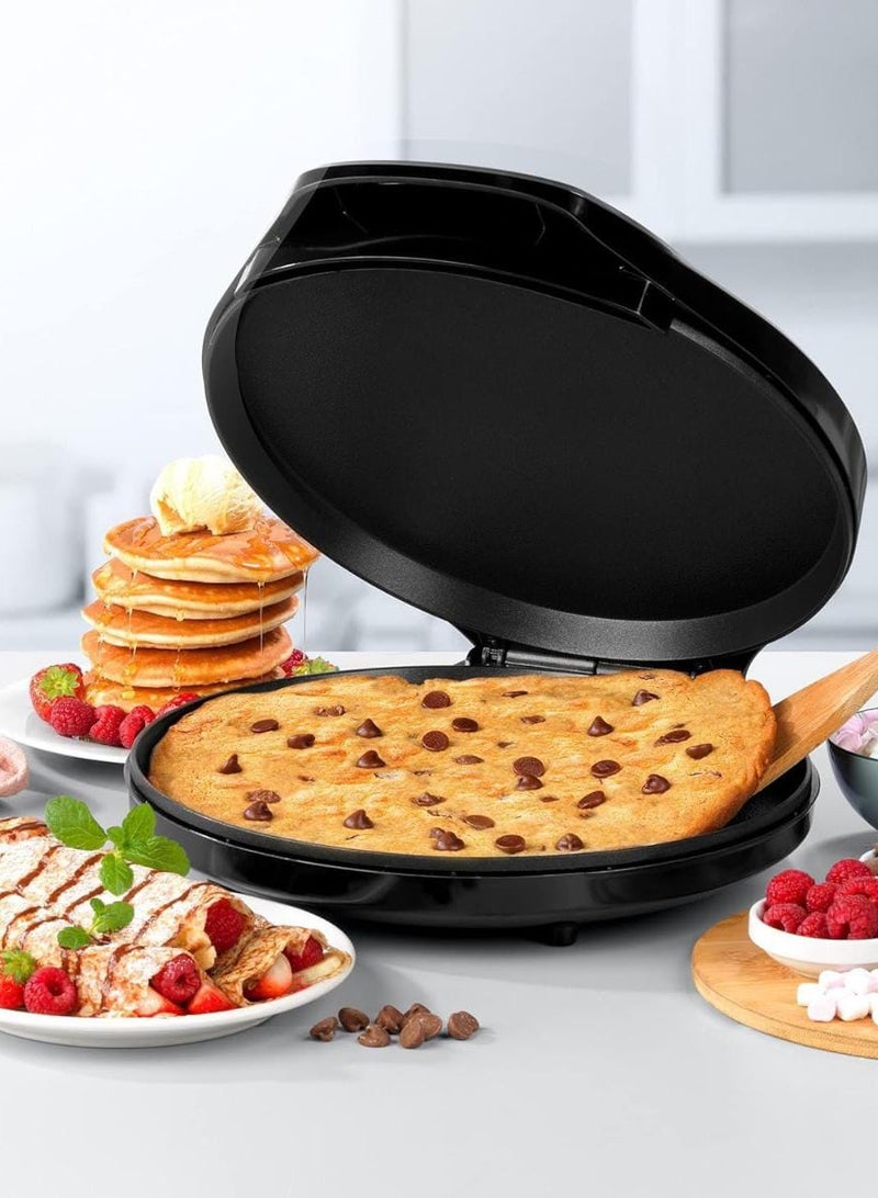 مقلاة كهربائية متعددة الوظائف، صانعة البسكويت وصانعة البيتزا مع سطح غير لاصق، تحكم في درجة الحرارة قابل للتعديل، مثالية للخبز والشوي والقلي والطهي - مثالية للبيتزا محلية الصنع والكريب والبسكويت والمزيد - Image 1