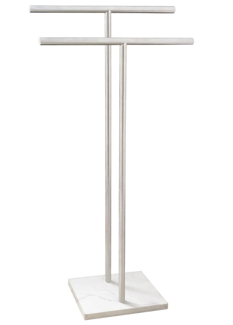EADOT 40 Inch Standing Towel Rack Double-T Shape Tall Bath Towel Sheet Holder with Marble Design Base for Bathroom Floor Next to Tub or Shower 2 Tier Towel Holder Stand Stainless Steel Brushed Nickel - Image 1