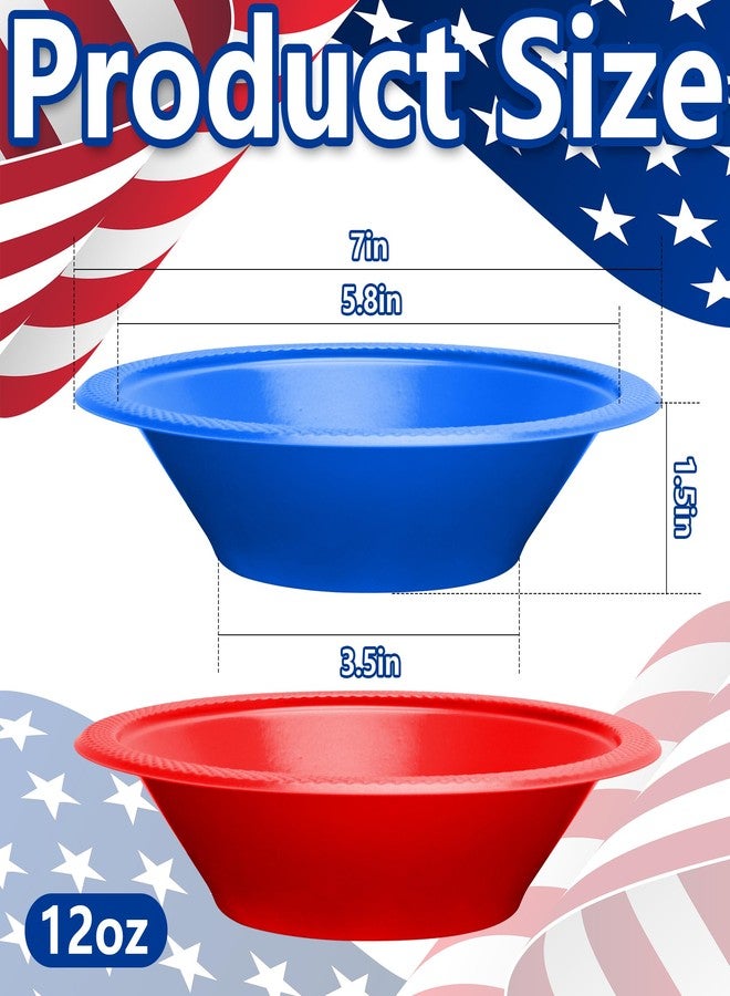 Wehhbtye 80 Pcs 4th of July Plastic Bowls, Disposable Patriotic Salad Bowls, 12oz Red and Blue Round Serving Food Supplies for Independence Day Themed Party Celebration Birthday Picnic Favor - Image 2