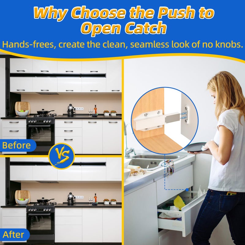 Jiayi Magnetic Push Latch Heavy Duty Jiayi Push to Open Cabinet Hardware Magnetic Touch Latches for Large Door Push Release Latch Kitchen Drawer Push Catch Press Out Latch (White, 2 Pack) - Image 4