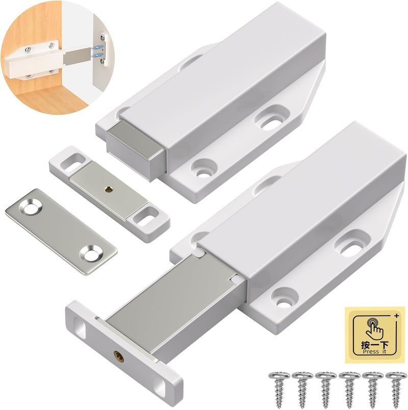 Jiayi Magnetic Push Latch Heavy Duty Jiayi Push to Open Cabinet Hardware Magnetic Touch Latches for Large Door Push Release Latch Kitchen Drawer Push Catch Press Out Latch (White, 2 Pack) - Image 1