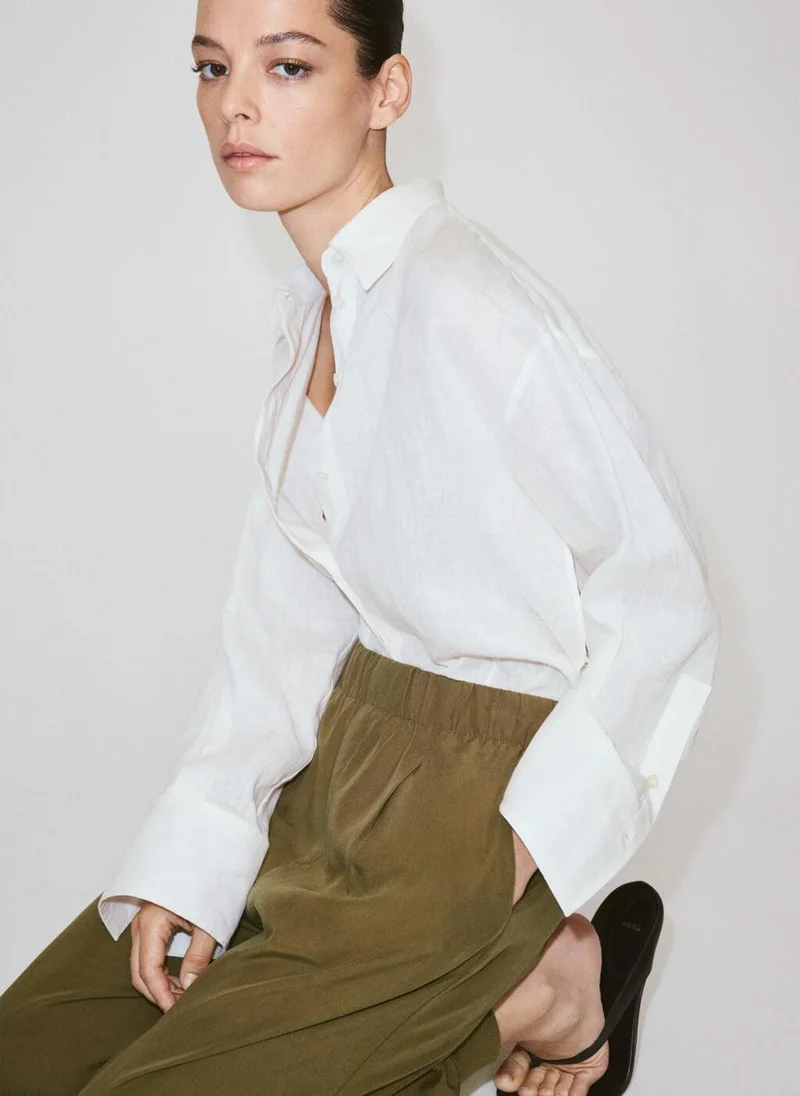 Mango 37-KHAKI Baggy Lyocell Pants for Women | Best Price UAE