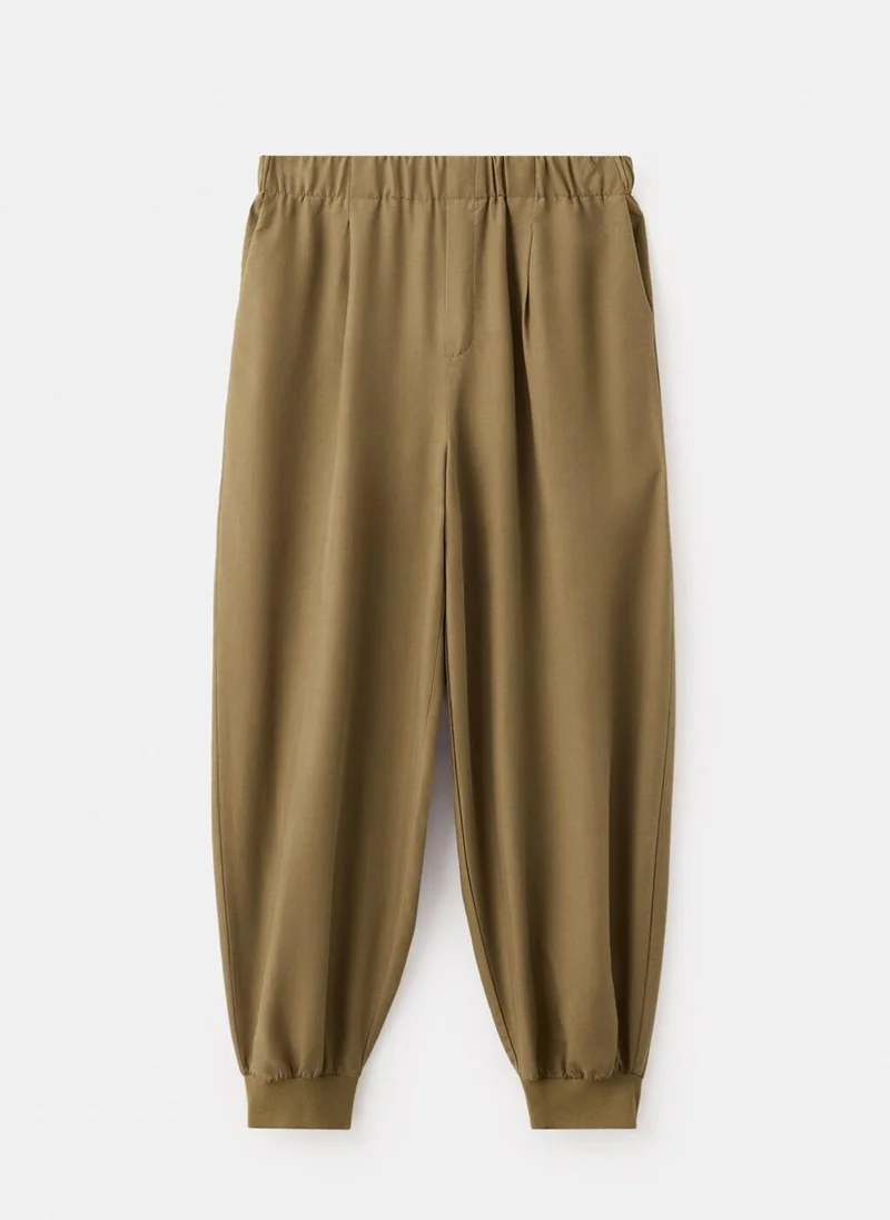 Mango 37-KHAKI Baggy Lyocell Pants for Women | Best Price UAE