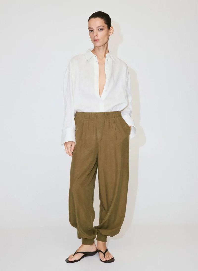 Mango 37-KHAKI Baggy Lyocell Pants for Women | Best Price UAE