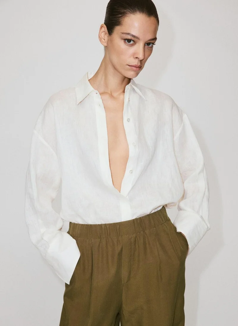 Mango 37-KHAKI Baggy Lyocell Pants for Women | Best Price UAE