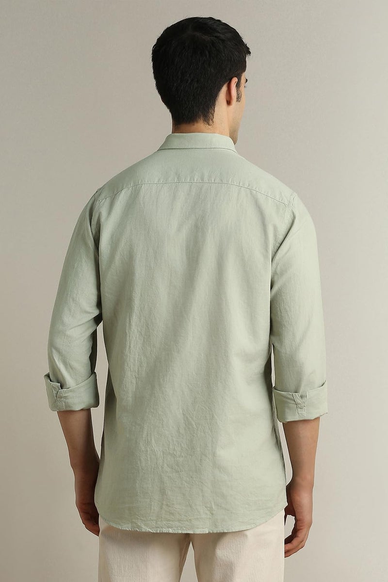 Peter England Men Green Textured Full Sleeves Casual Shirt - Image 5
