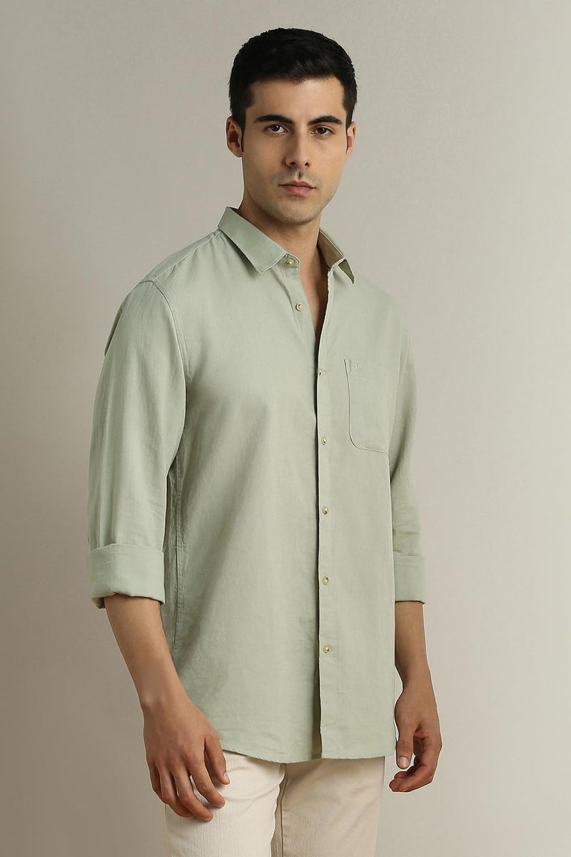 Peter England Men Green Textured Full Sleeves Casual Shirt - Image 3