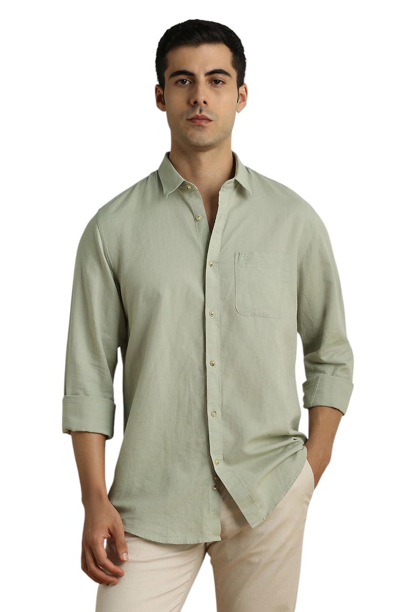 Peter England Men Green Textured Full Sleeves Casual Shirt - Image 1