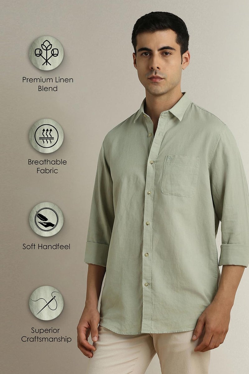 Peter England Men Green Textured Full Sleeves Casual Shirt - Image 4