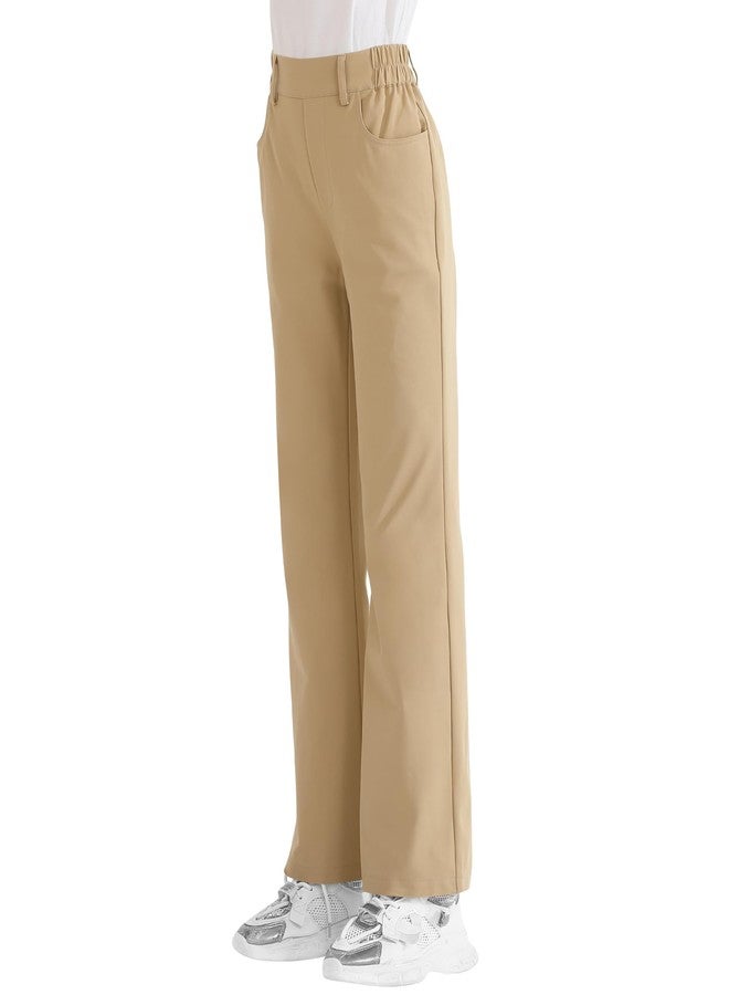 Dreammonkey Girls Flare Dress Pants Kids Bootcut School Uniform Slacks with Half Elastic Waist Size 6-15 Years, Khaki, 14-15 Years - Image 3