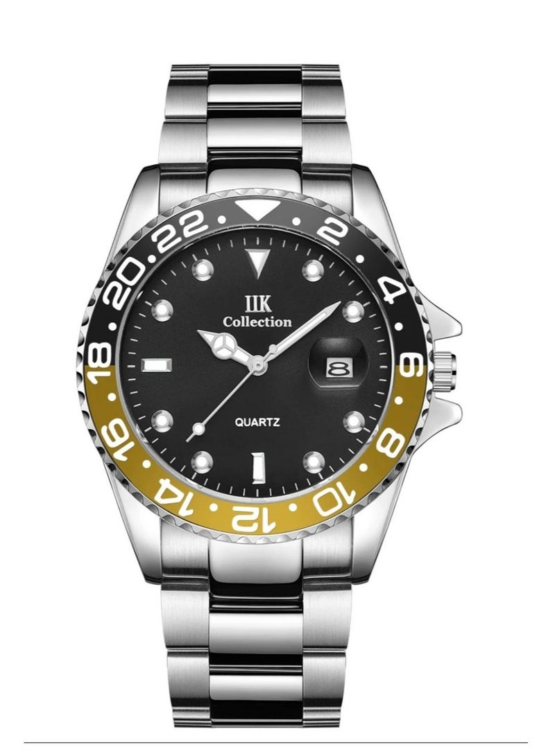 اي اي كيه كوليكشن ساعة يد رجالية من آيكي كوليكشن, سوار فضي مع ميناء أسود, موديل لون البيبسي - Image 1