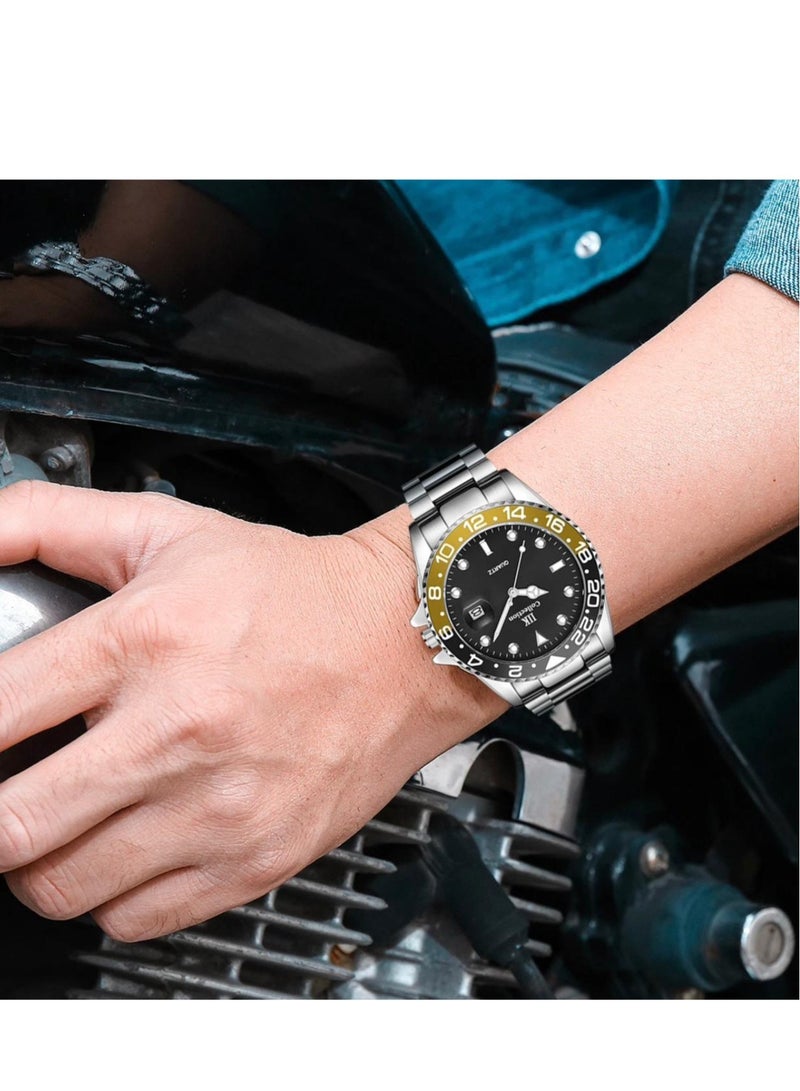 اي اي كيه كوليكشن ساعة يد رجالية من آيكي كوليكشن, سوار فضي مع ميناء أسود, موديل لون البيبسي - Image 3