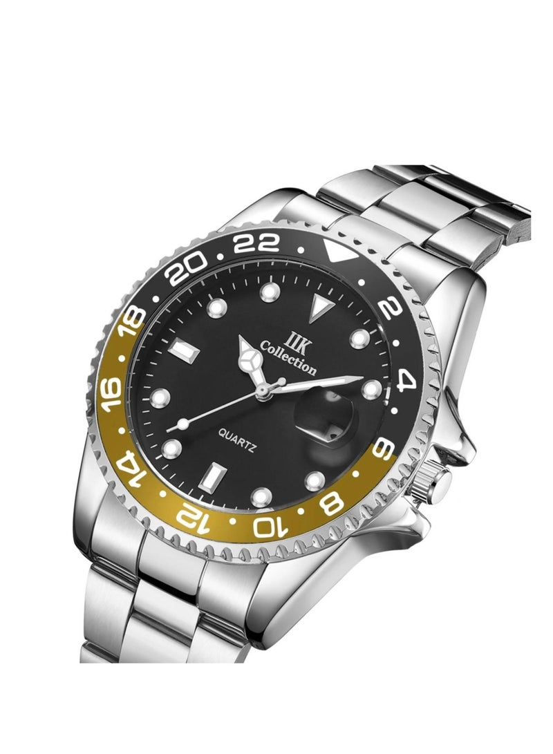 اي اي كيه كوليكشن ساعة يد رجالية من آيكي كوليكشن, سوار فضي مع ميناء أسود, موديل لون البيبسي - Image 2