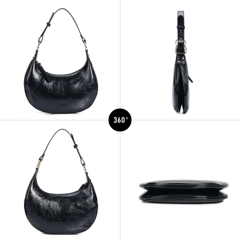 Chinllo Purse for Women Shoulder Bag Shiny Leather, Cute Mini Clutch Zipper Hobo Tote Handbags - Image 5