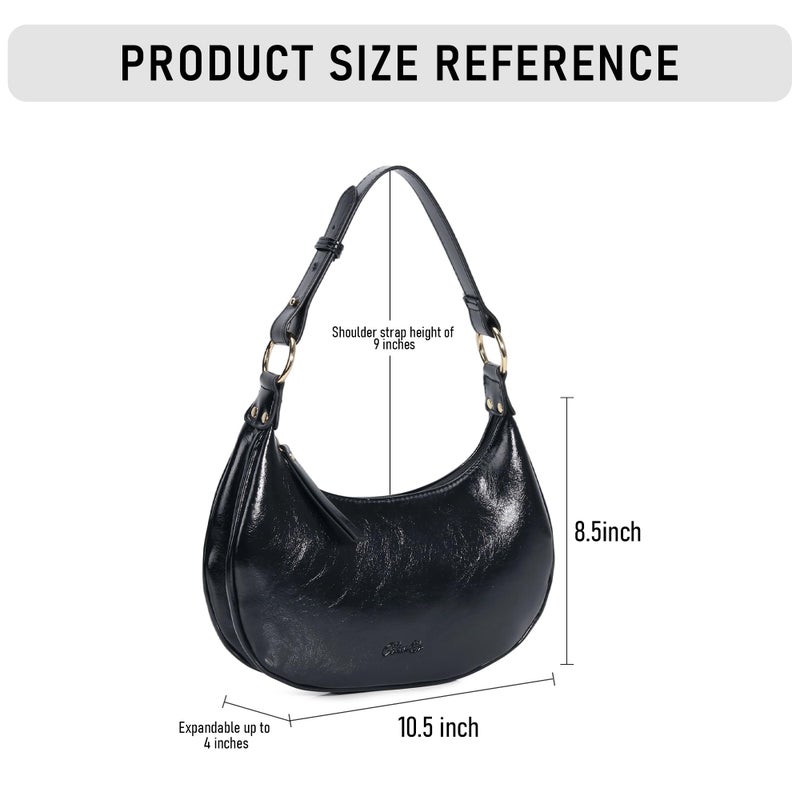 Chinllo Purse for Women Shoulder Bag Shiny Leather, Cute Mini Clutch Zipper Hobo Tote Handbags - Image 2