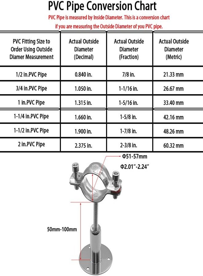Beduan 2 Inch Stainless Steel Pipe Support Wall Ceiling Mount Pipe Strap Clamp Adjustable Pipe Bracket Holder for PVC Metal Water Pipe Tube Fitting (Range 51-57mm) - Image 2