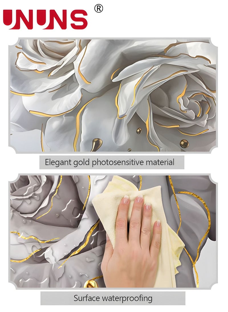 UNUNS 3-Piece Printed Wall Art,White Flower Gold Leaf Canvas Painting,Wall Art For Bedroom Living Room Office Wall Decor,40x60cm(Only Drawing Core)  - Image 5
