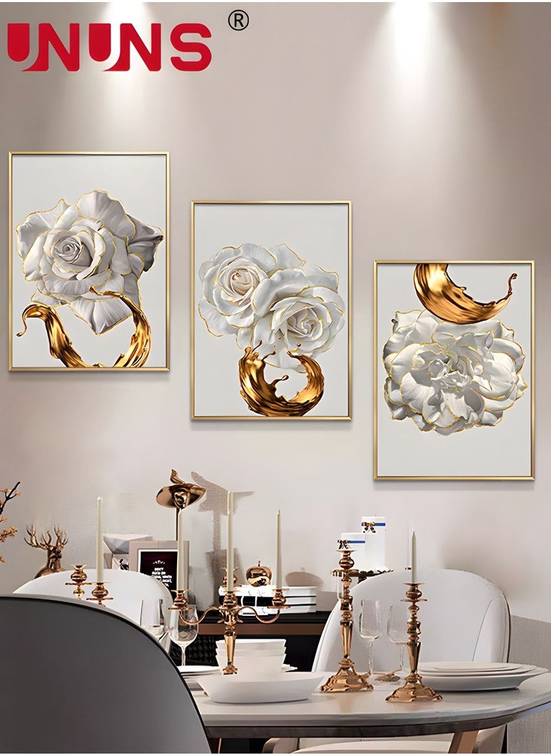 UNUNS 3-Piece Printed Wall Art,White Flower Gold Leaf Canvas Painting,Wall Art For Bedroom Living Room Office Wall Decor,40x60cm(Only Drawing Core)  - Image 3