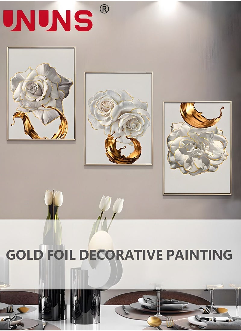 UNUNS 3-Piece Printed Wall Art,White Flower Gold Leaf Canvas Painting,Wall Art For Bedroom Living Room Office Wall Decor,40x60cm(Only Drawing Core)  - Image 4