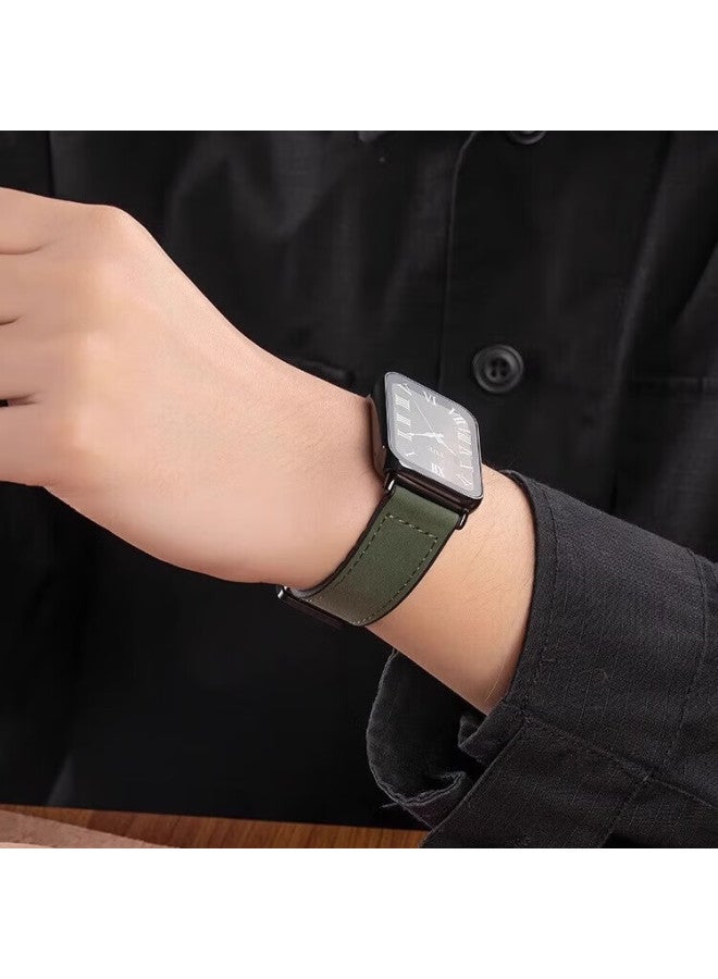 Chensong متوافق مع Huawei Band/8/9/10 Strap، سجل جلد لـ 8th Generation Nfc Version، نمط Crazy Horse، سوار معصم Huawei Band لـ 9/10، سوار معصم 9th Generation Standard Version، ساعة بديل Replacement Watch Band، أسود - Image 1