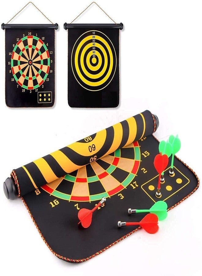 Cojuz Magnetic Dart Board Kids Game,Two Sided Roll Up Dartboard,Indoor Outdoor Game,15 Inch Kids Darts Board,Includes 4 Magnetic Safe Darts,Easily Hangs Anywhere - Image 1