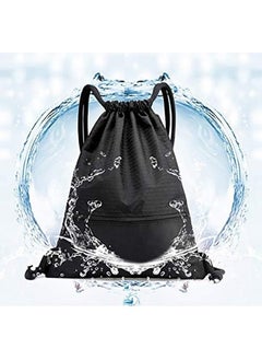 Arabest Drawstring Backpack,Sports Canvas Bag,Waterproof Oxford Fabric Drawstring Bag,Swimming Bag,Basketball Bag,Soccer Bag,Zipper 43*49cm(Black)  - Image 2
