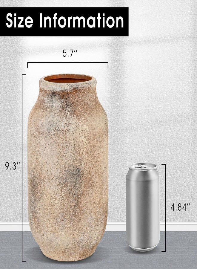 Varsoul Rustic Ceramic Farmhouse Flower Large Vase, Whitewashed Terra Cotta Vase, Pottery Decorative Flower for Home Decor, Table, Living Room Decoration, Shelf Decor, Mantel, 9.5 Inch, Terra - Image 4