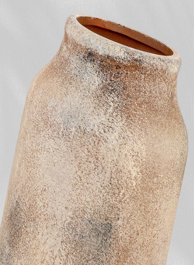 Varsoul Rustic Ceramic Farmhouse Flower Large Vase, Whitewashed Terra Cotta Vase, Pottery Decorative Flower for Home Decor, Table, Living Room Decoration, Shelf Decor, Mantel, 9.5 Inch, Terra - Image 5