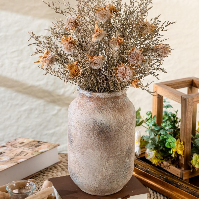 Varsoul Rustic Ceramic Farmhouse Flower Large Vase, Whitewashed Terra Cotta Vase, Pottery Decorative Flower for Home Decor, Table, Living Room Decoration, Shelf Decor, Mantel, 9.5 Inch, Terra - Image 1