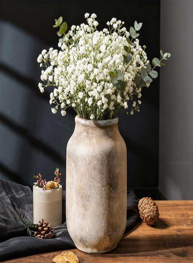 Varsoul Rustic Ceramic Farmhouse Flower Large Vase, Whitewashed Terra Cotta Vase, Pottery Decorative Flower for Home Decor, Table, Living Room Decoration, Shelf Decor, Mantel, 9.5 Inch, Terra - Image 2