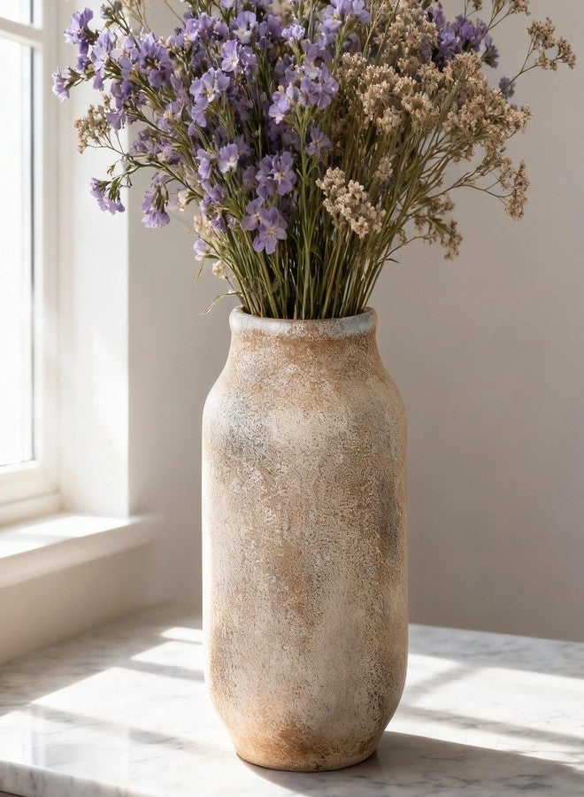 Varsoul Rustic Ceramic Farmhouse Flower Large Vase, Whitewashed Terra Cotta Vase, Pottery Decorative Flower for Home Decor, Table, Living Room Decoration, Shelf Decor, Mantel, 9.5 Inch, Terra - Image 3