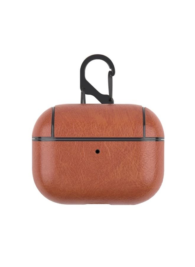Generic Case Cover For Apple AirPods Pro Wireless Earphone Protective Leather Case with Hook Brown 