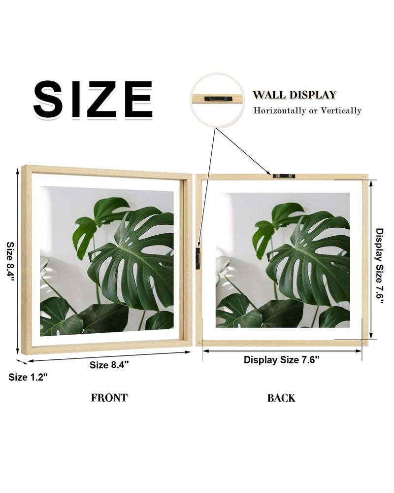 egofine 8x8 إطارات العائمة مجموعة من 2 إطار صورة مزدوجة plexiglass مصنوعة من الخشب الصلب عرض أي صورة الحجم حتى 8x8 حائط أو طاولة الخشب الطبيعي - Image 2