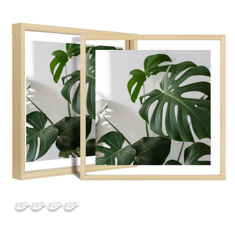 egofine 8x8 إطارات العائمة مجموعة من 2 إطار صورة مزدوجة plexiglass مصنوعة من الخشب الصلب عرض أي صورة الحجم حتى 8x8 حائط أو طاولة الخشب الطبيعي - Image 1