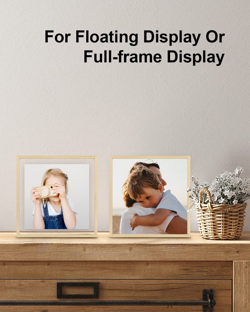 egofine 8x8 إطارات العائمة مجموعة من 2 إطار صورة مزدوجة plexiglass مصنوعة من الخشب الصلب عرض أي صورة الحجم حتى 8x8 حائط أو طاولة الخشب الطبيعي - Image 5